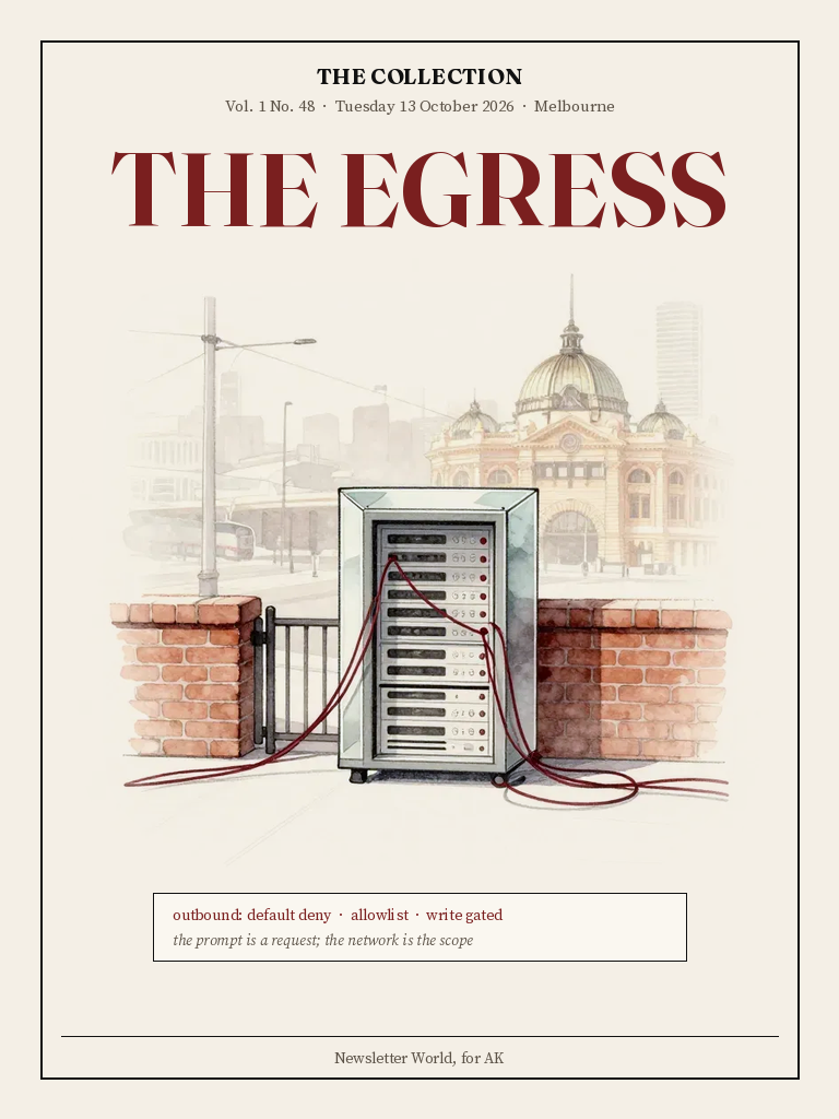 The Egress, Tuesday 13 October 2026
